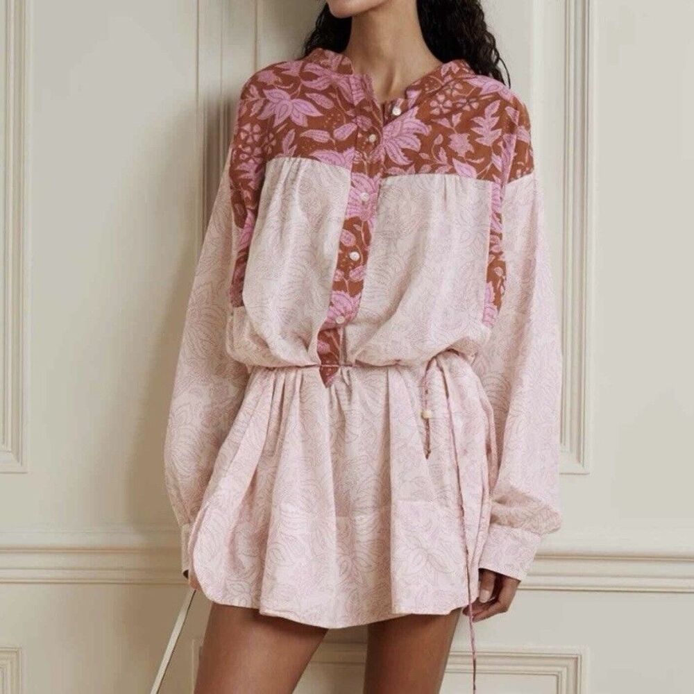 Hannah Artwear Apollo Paneled Floral Cotton Voile Mini Dress Sz 1 / Sm Artisan
